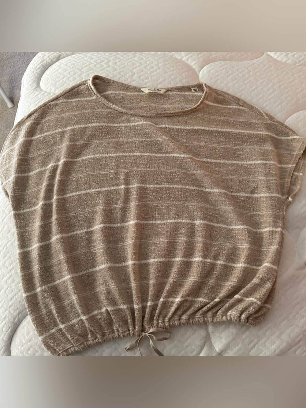 Max Studio Casual Striped Drawstring Hem Women's Top - Beige